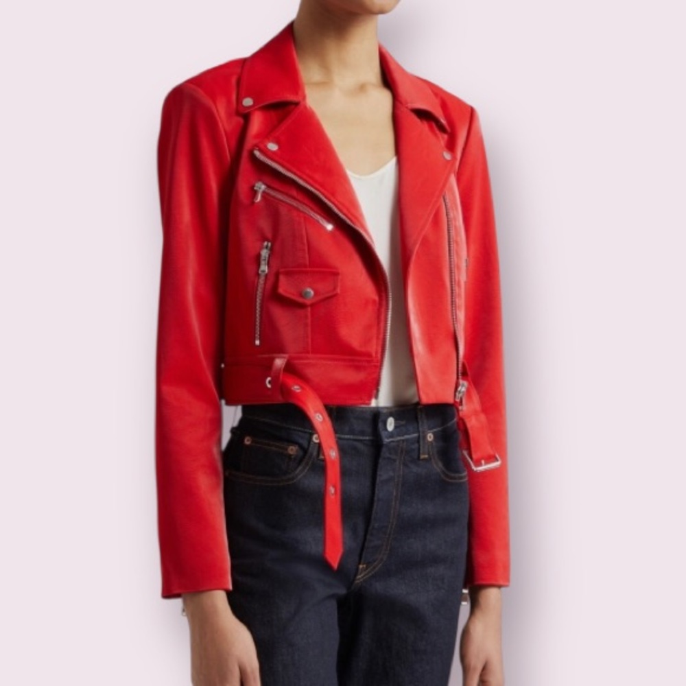Cinq à Sept Zoe Faux Leather Moto Jacket in Red Sangria
